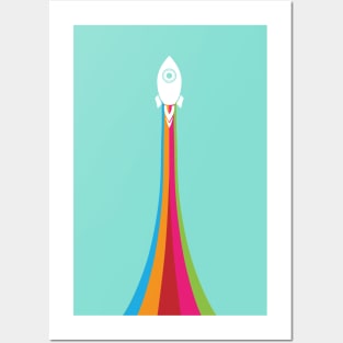 Rocket takeoff (rainbow) Posters and Art